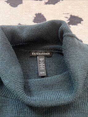 Eileen Fisher wool turtleneck sweater teal green XL